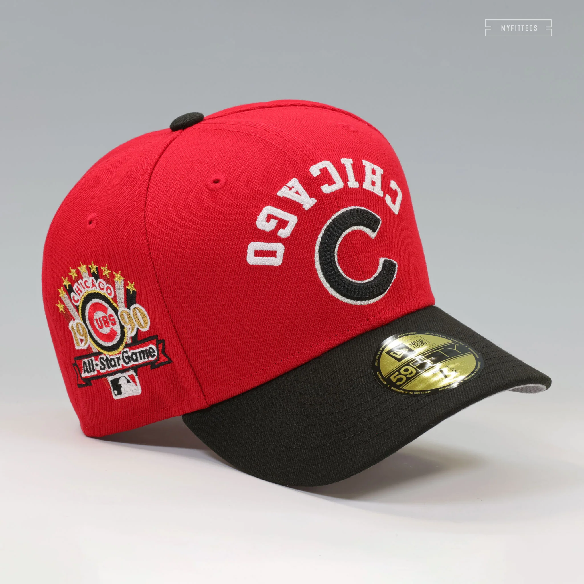 CHICAGO CUBS FLIPPED AND MIRRORED 1990 MLB ALL-STAR GAME SCARLET JET BLACK NEW ERA CAP - Image 7