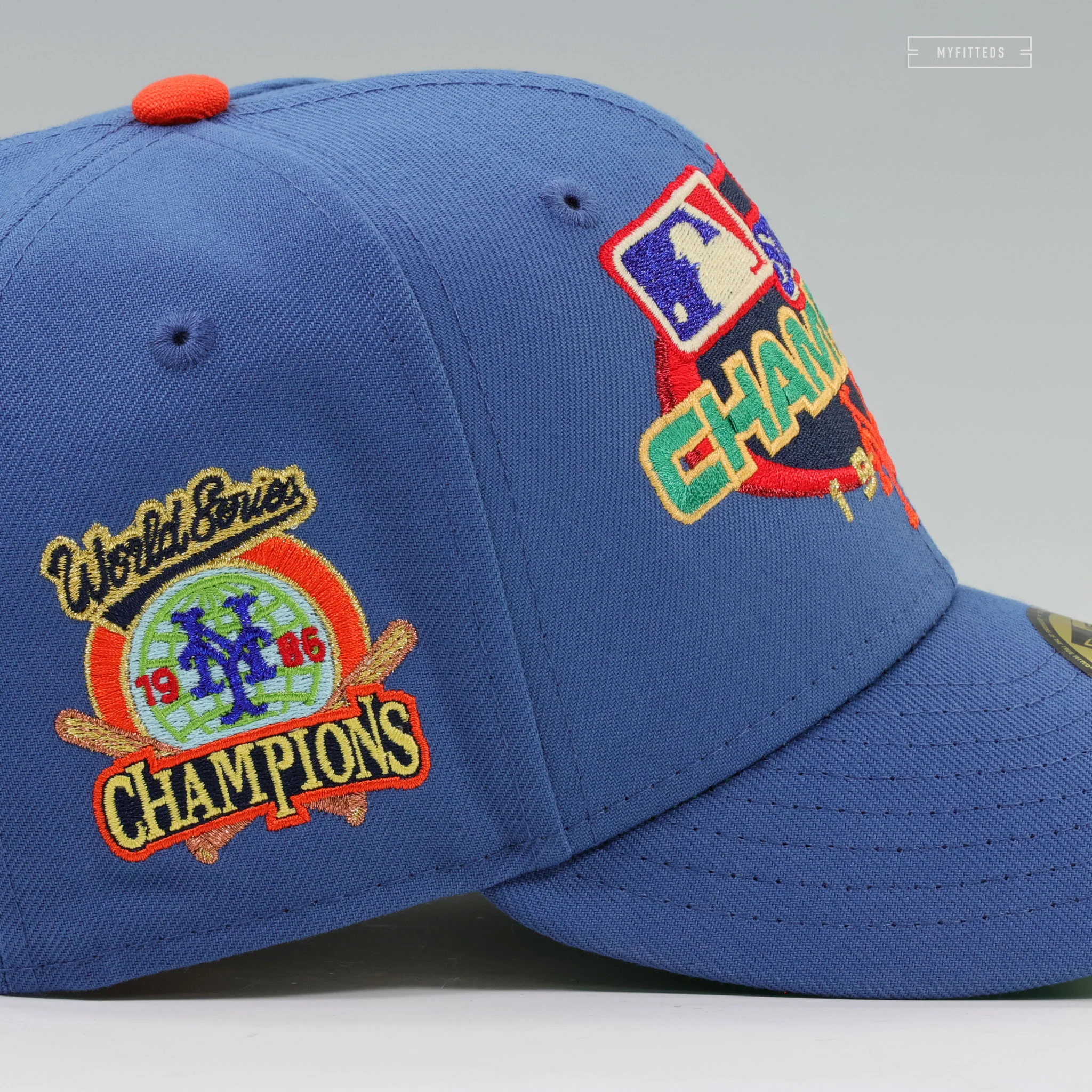 NEW YORK METS 1986 WORLD SERIES CHAMPIONS VINTAGE WEATHERED LOOK NEW ERA FITTED CAP - Image 5